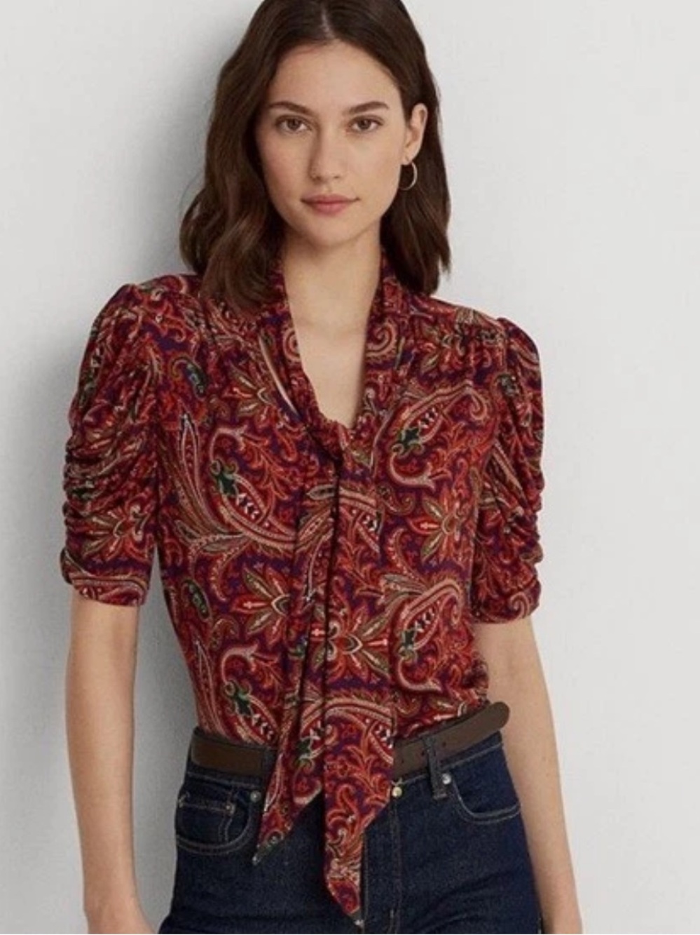 NEW! Lauren Ralph Lauren Black Label Paisley Puff Sleeve Blouse Size XS Petite
